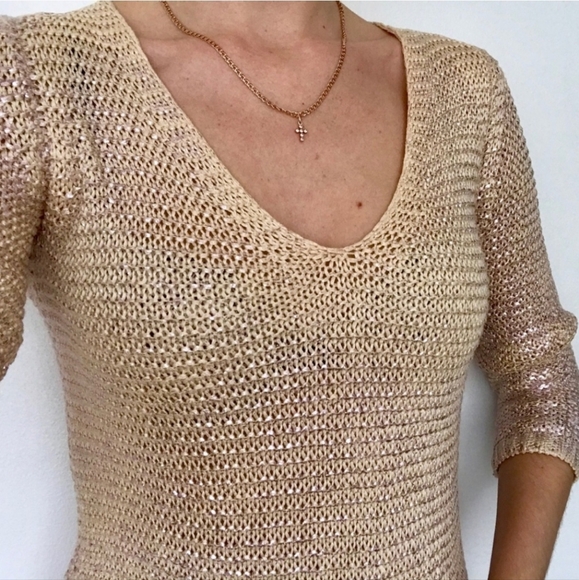 NEW Pink Gold Shimmer Metallic BCBG MAXAZRIA Muiccia Sweater Tunic Dress XS S - Picture 4 of 6